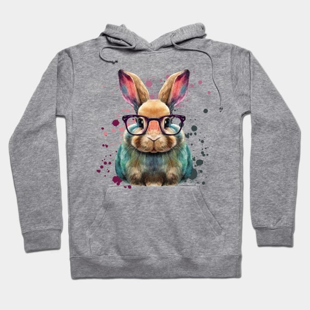 Bunny with Glasses Hoodie by Designs by Ira